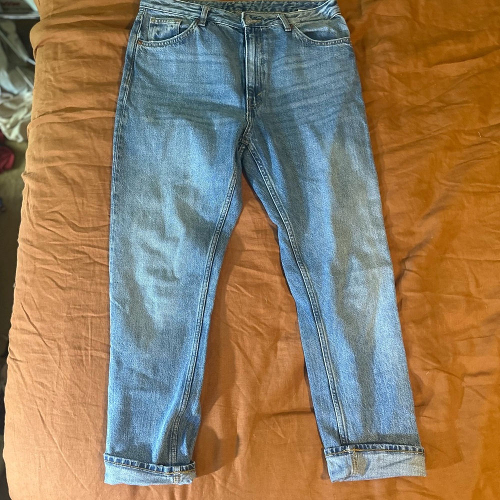 Monki thick straight leg blue jeans